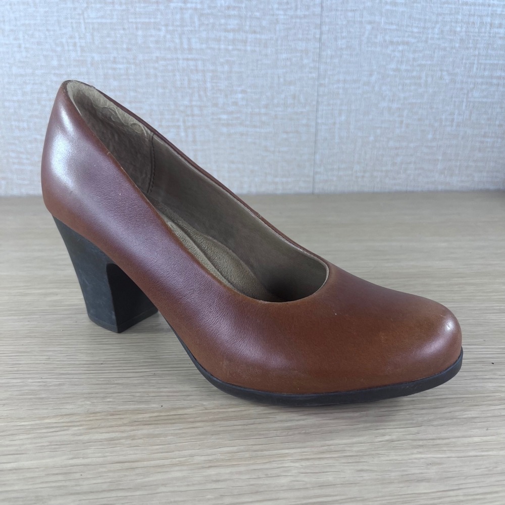 Söfft Brown Leather Comfort Pumps Block Heel Career Shoes Women's 7M